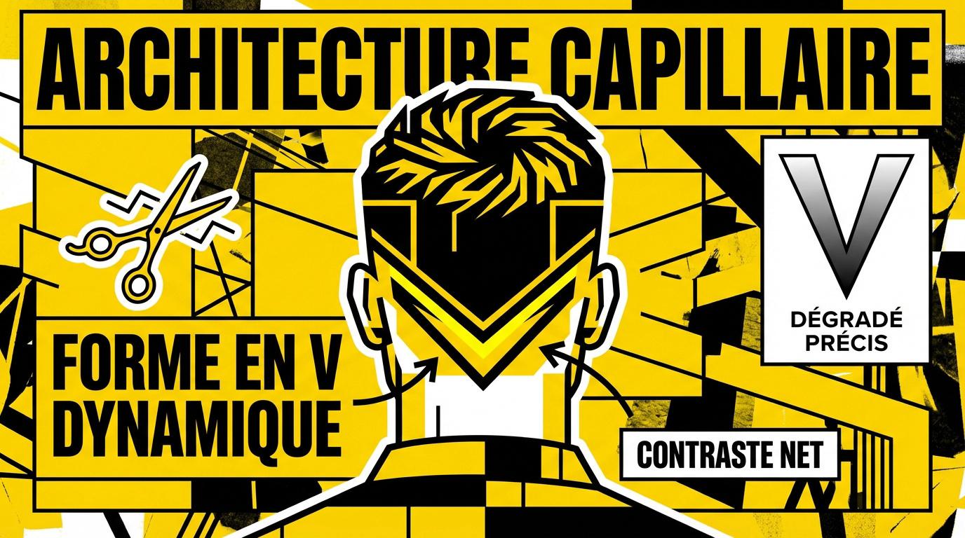 Dégradé masculin en V avec finition précise sur la nuque