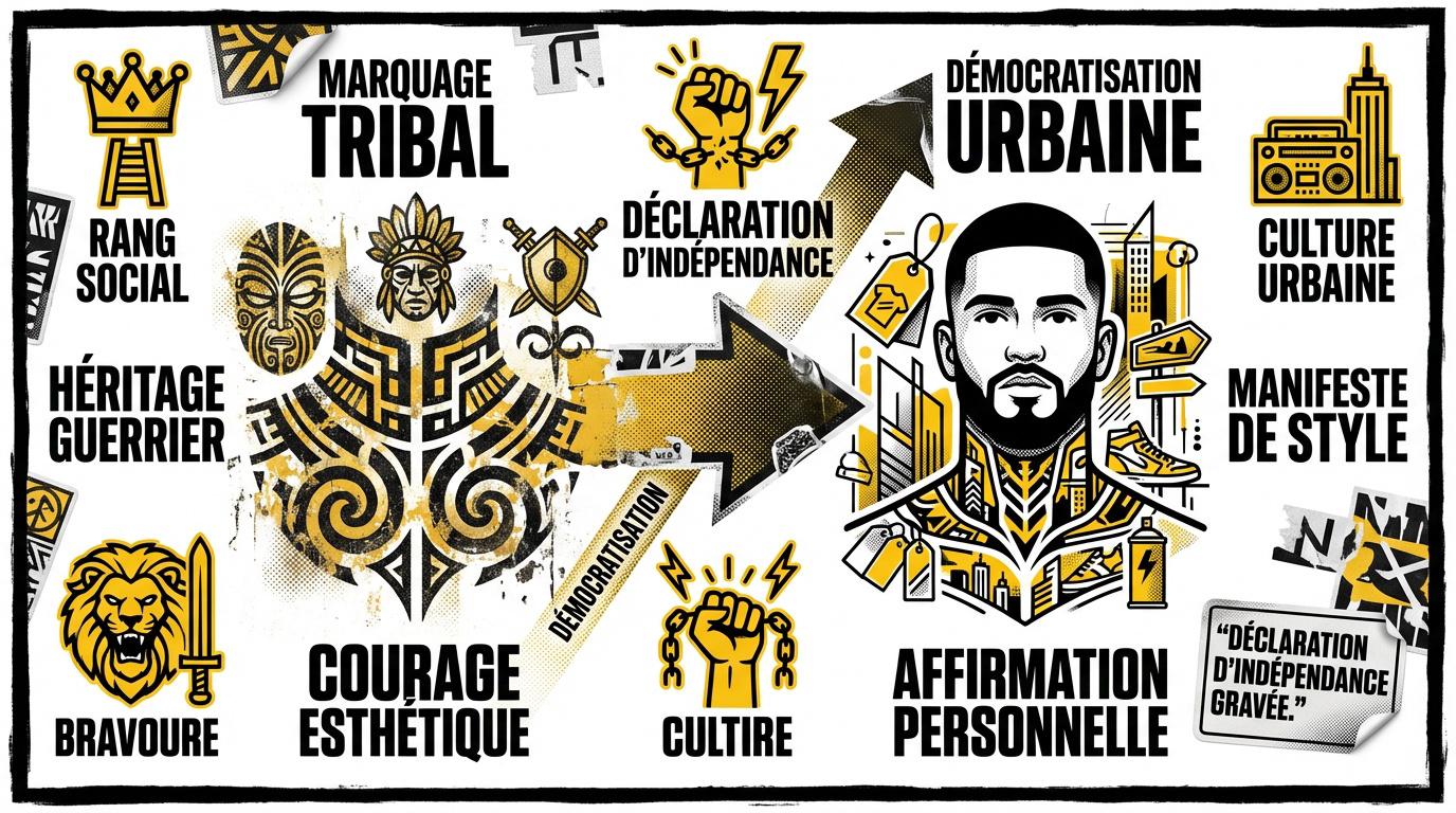 Évolution historique du tatouage masculin du style tribal au style urbain moderne