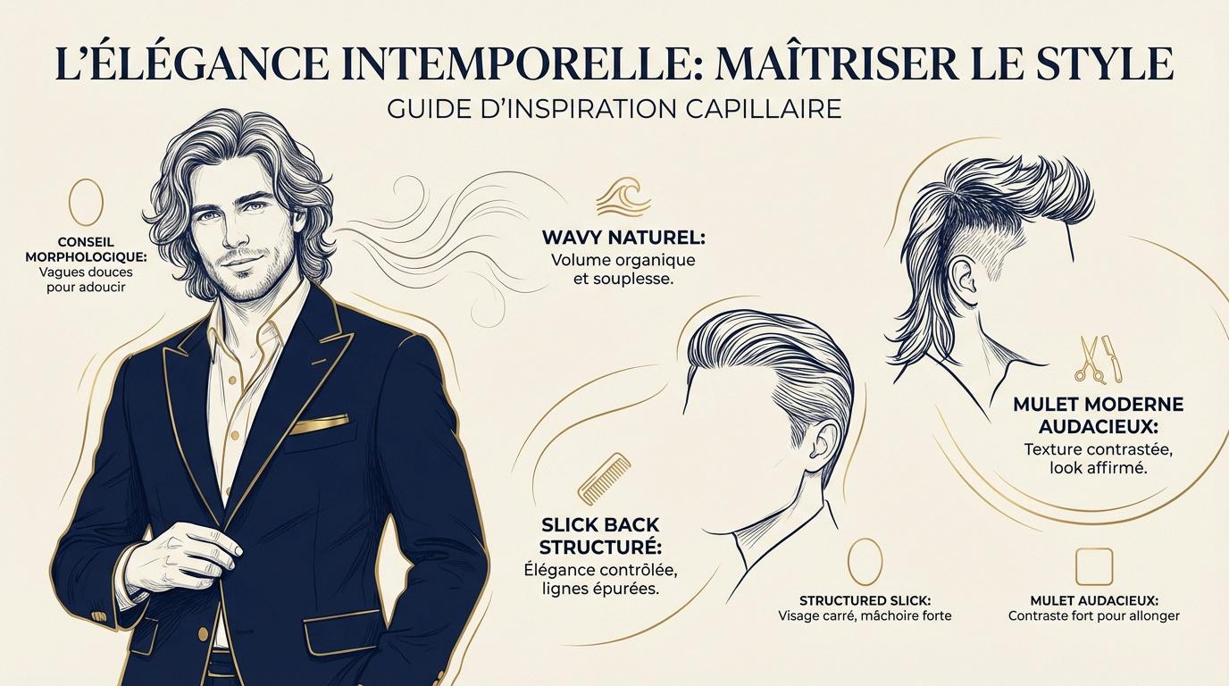 Homme élégant avec une coupe mi-longue homme texturée