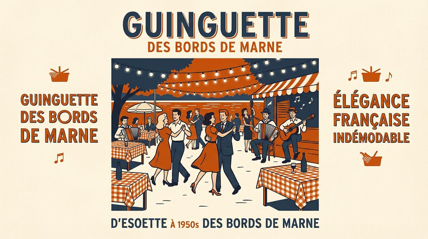Ambiance festive et rétro d'une guinguette traditionnelle en bord de Marne