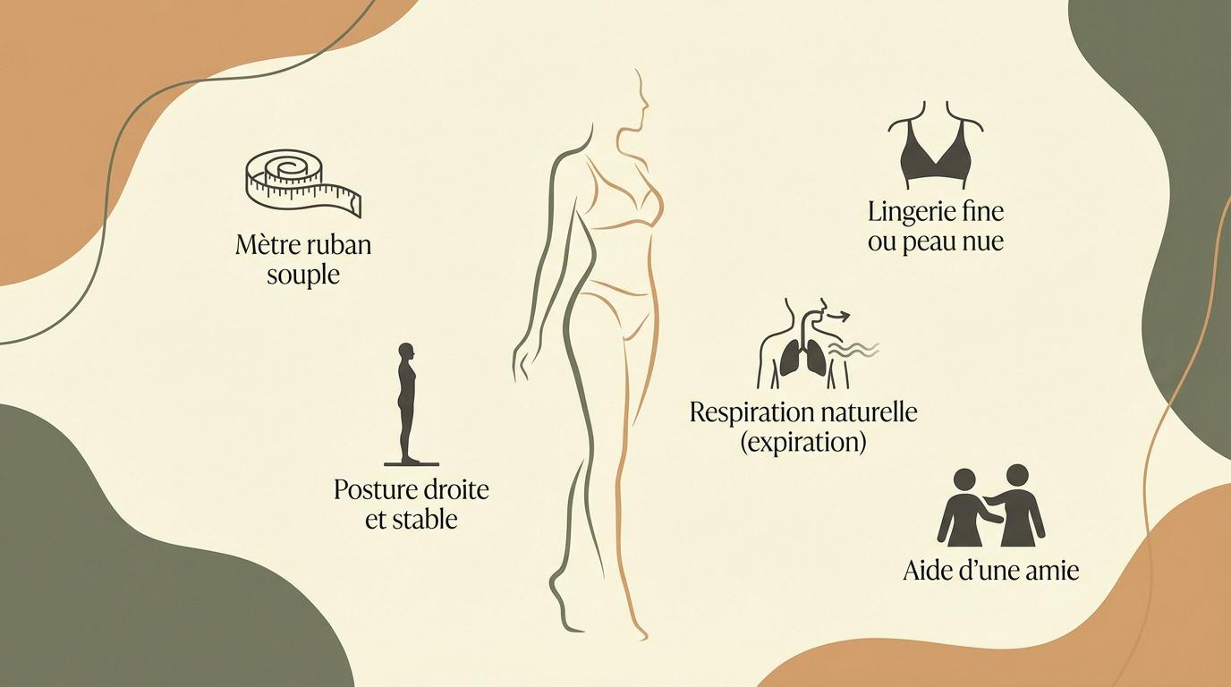 Infographie expliquant comment mesurer son tour de poitrine avec un mètre ruban souple