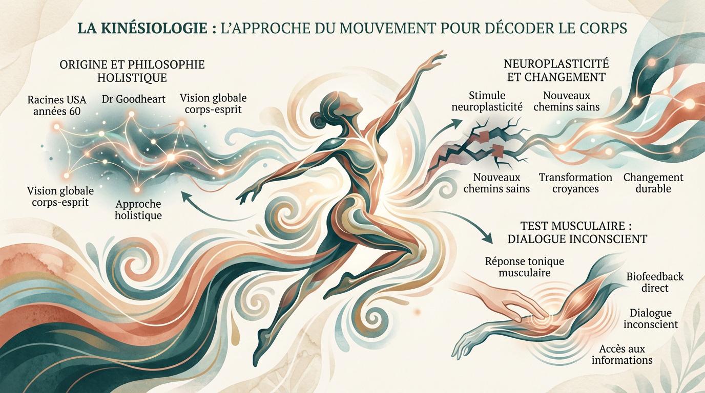 Séance de kinésiologie montrant le test musculaire pour décoder les blocages du corps