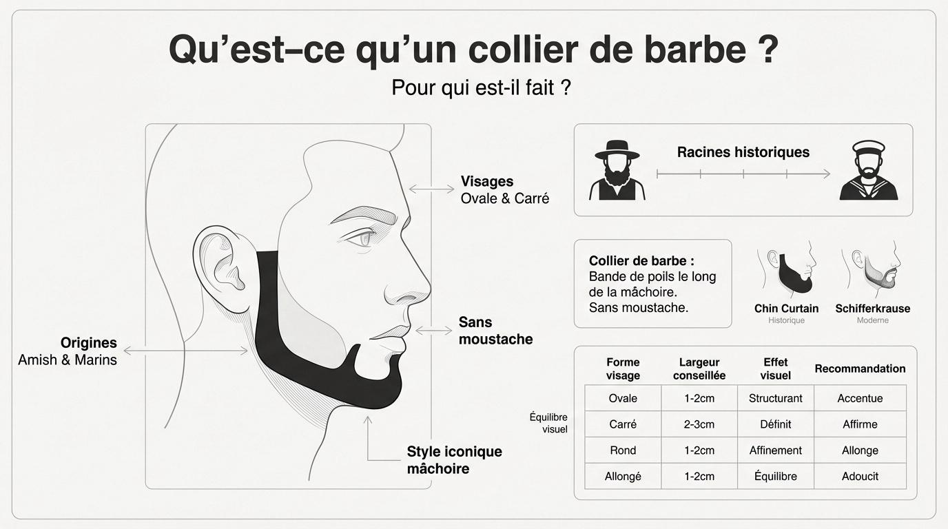 Homme portant un collier de barbe sculpté soulignant la mâchoire
