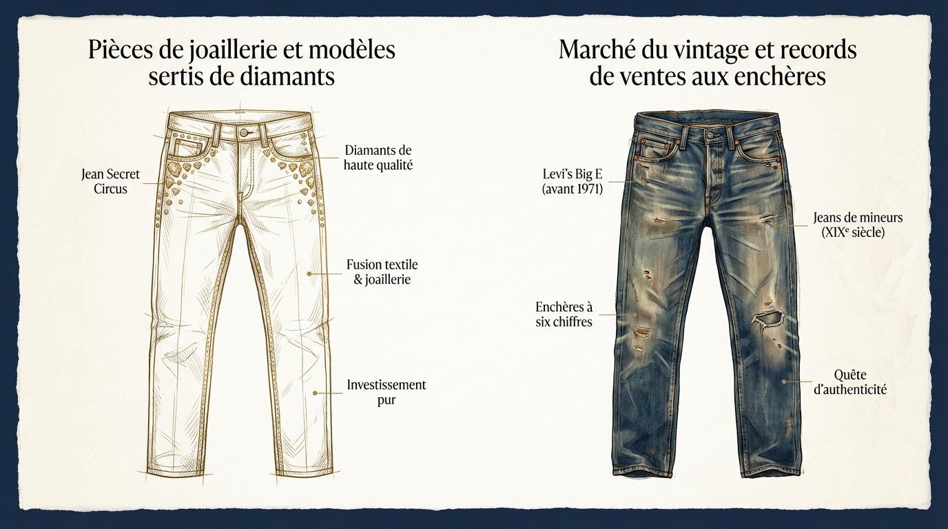 Jean vintage Levi's Big E exposé comme une pièce de collection rare