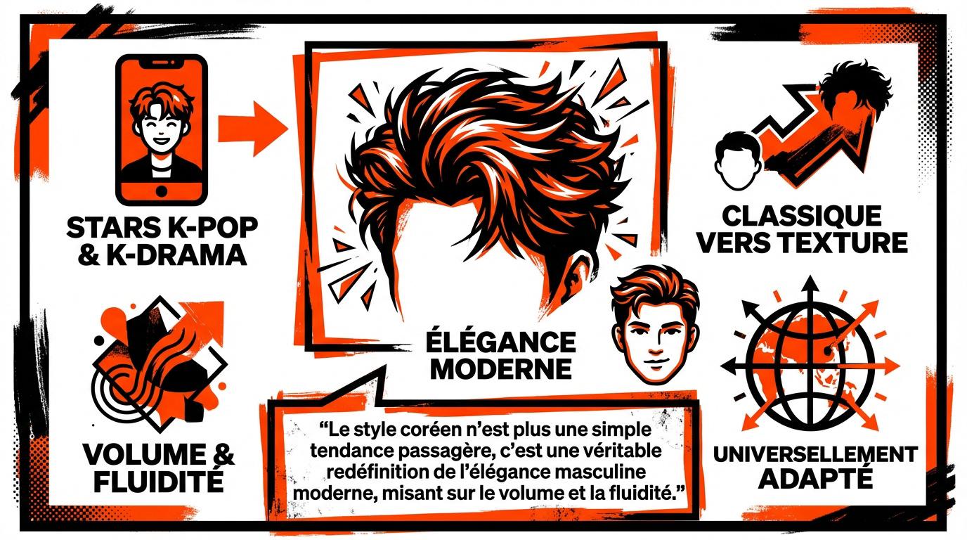 Homme arborant une coiffure coréenne texturée avec du volume et de la fluidité