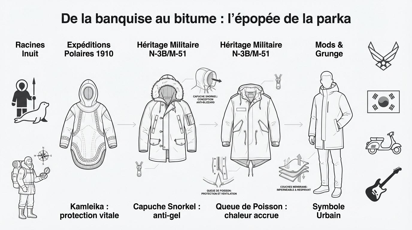 Evolution historique de la parka homme des Inuits aux Mods