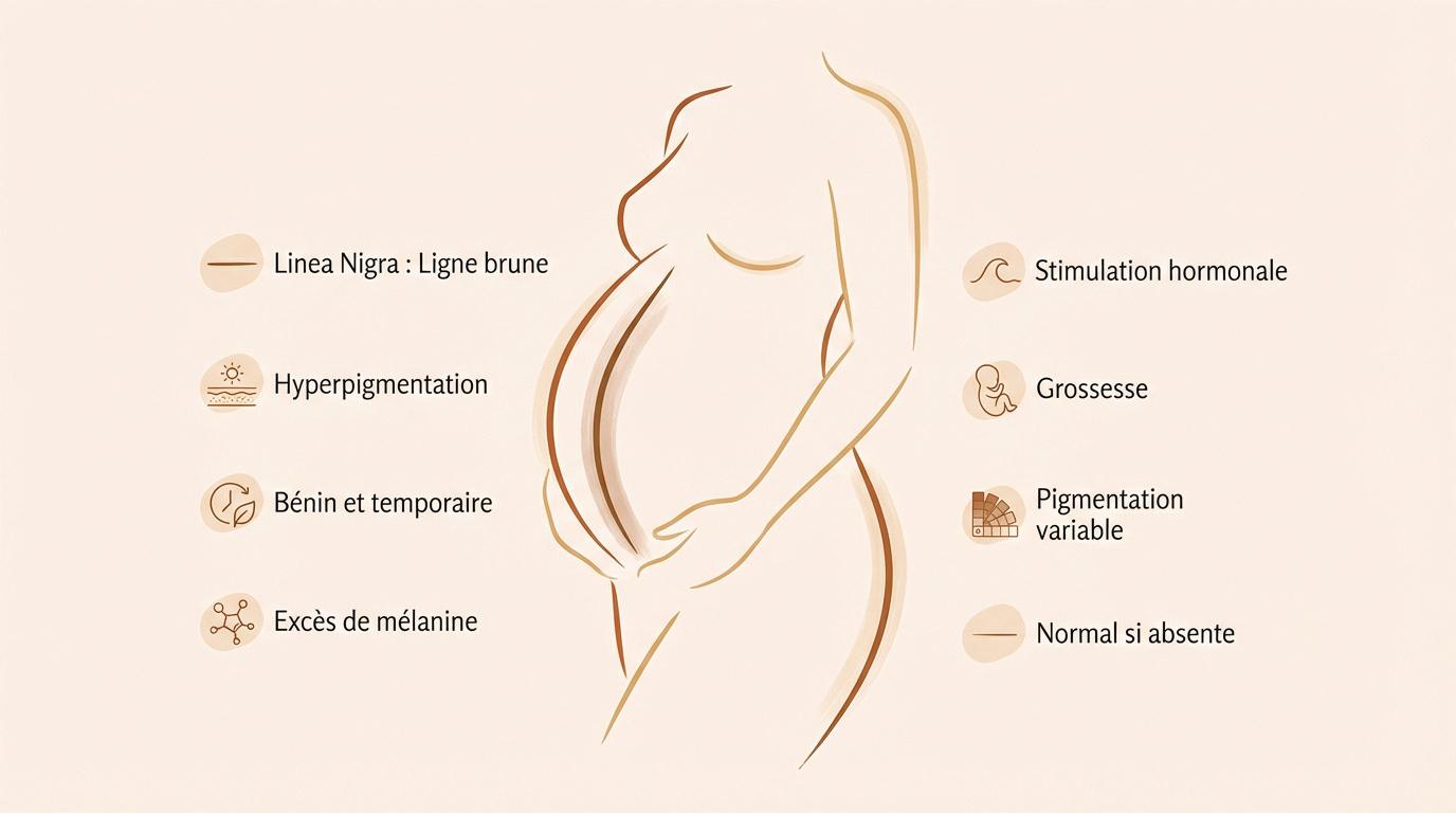 Illustration d'une linea nigra sur le ventre d'une femme