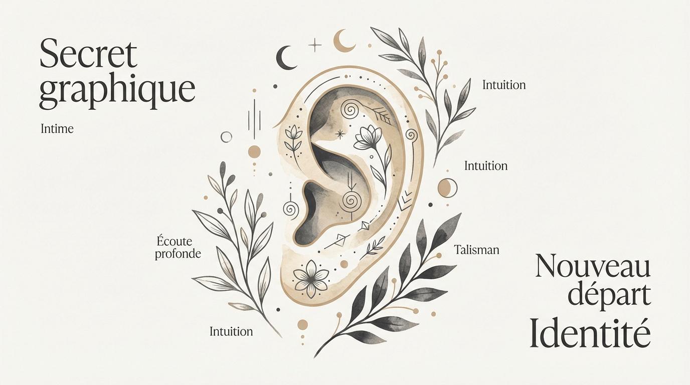 Tatouage discret derrière l'oreille symbolisant l'intuition