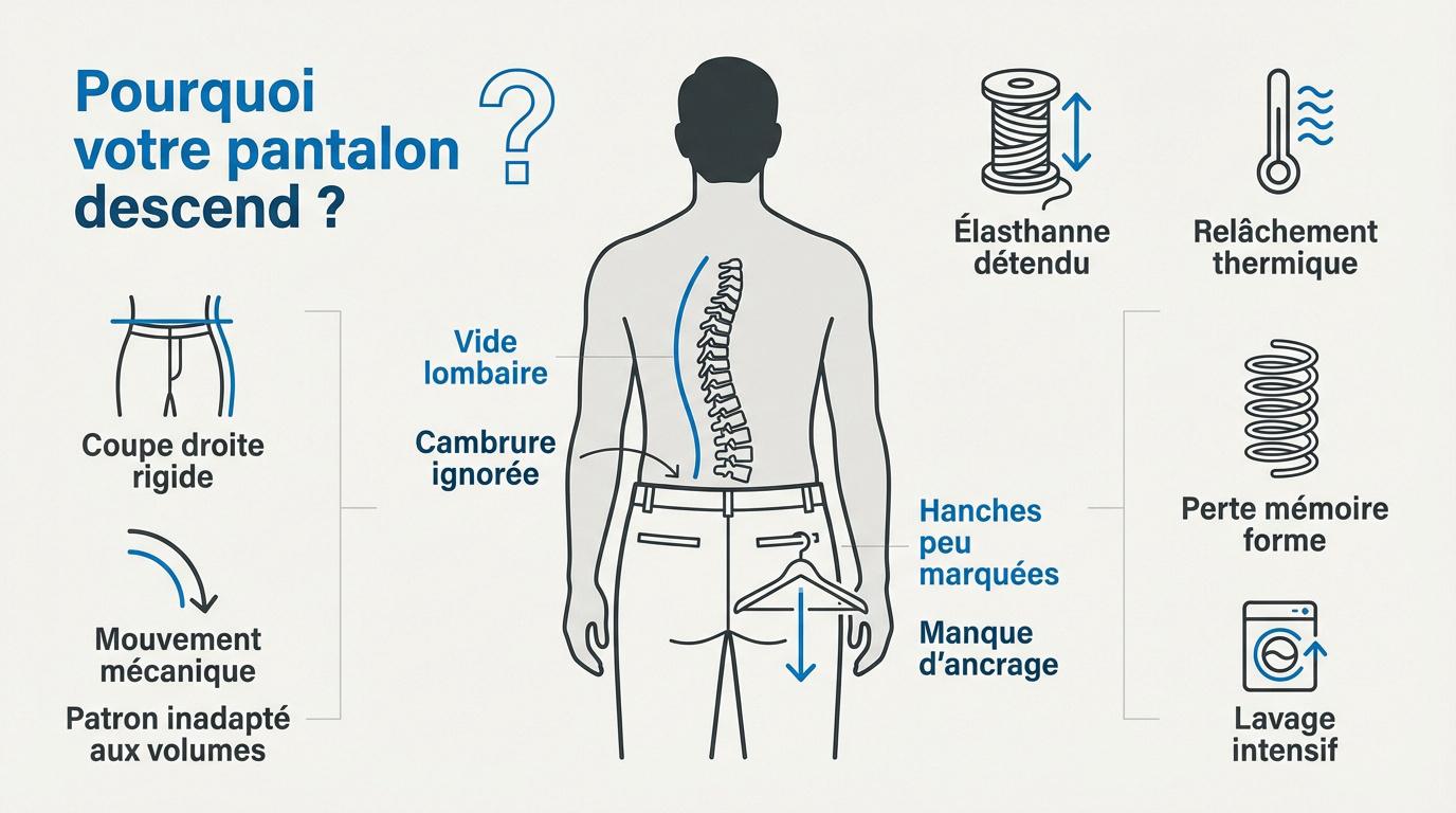 Illustration d'un pantalon qui baille à la taille au niveau du dos