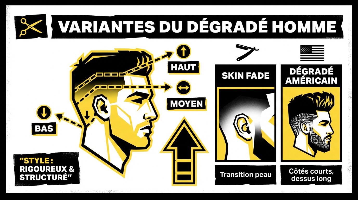 Guide visuel des variantes de coiffure homme dégradé