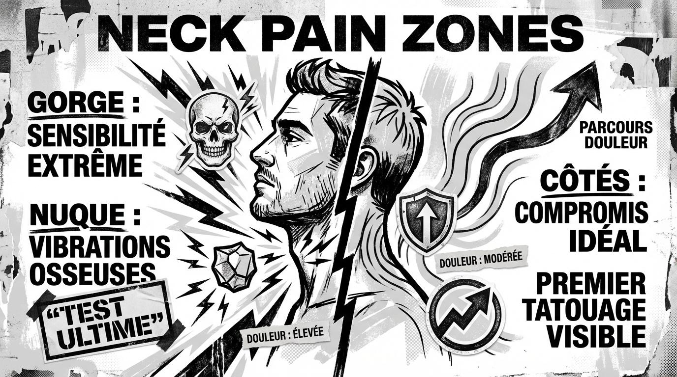 Infographie des zones de douleur pour un tatouage au cou chez l'homme