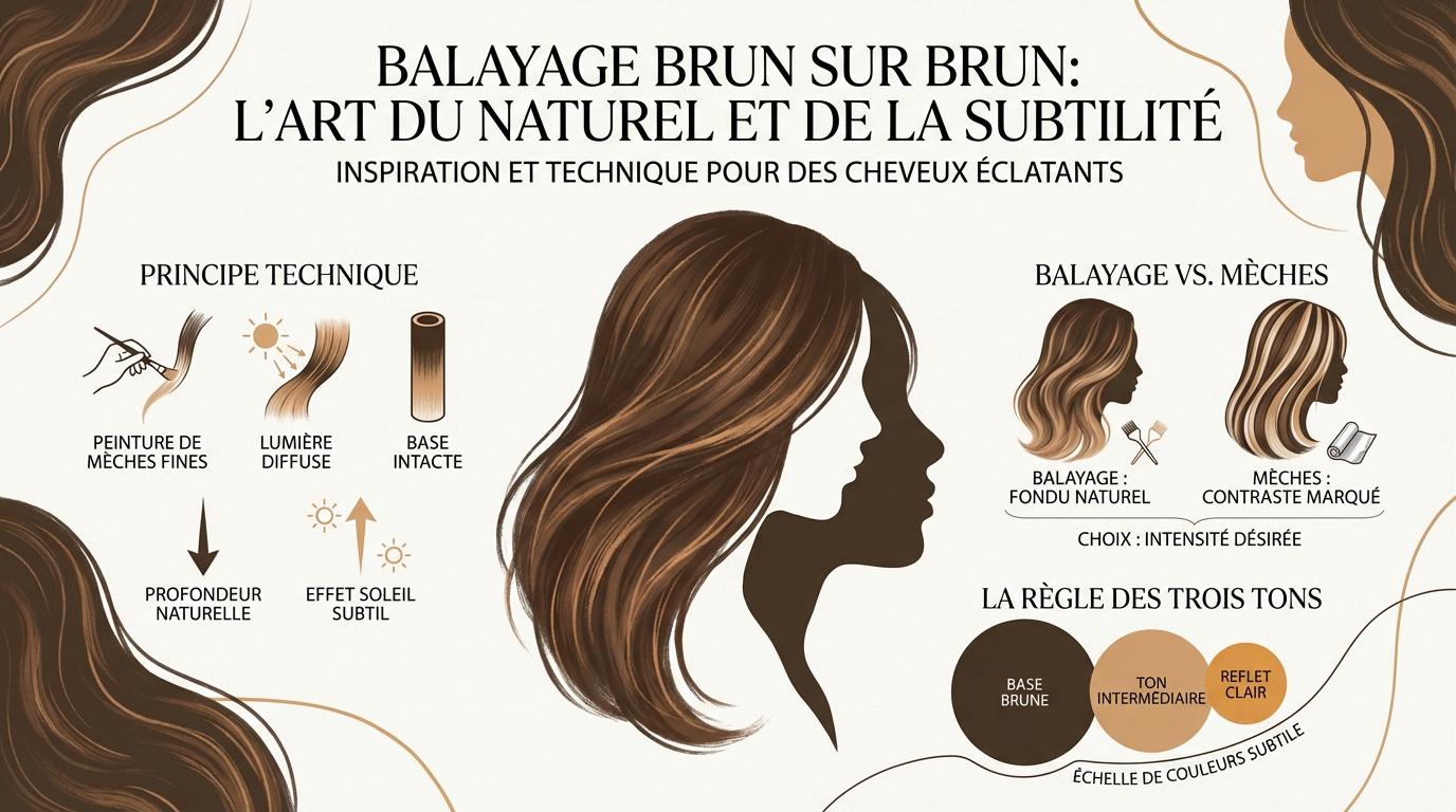 Femme brune avec un balayage subtil et lumineux