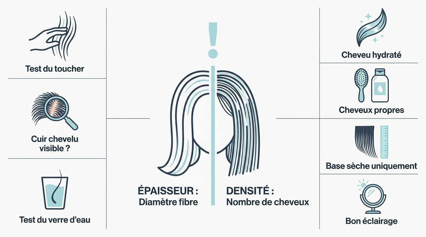 Comparaison visuelle entre l'épaisseur du cheveu et la densité capillaire