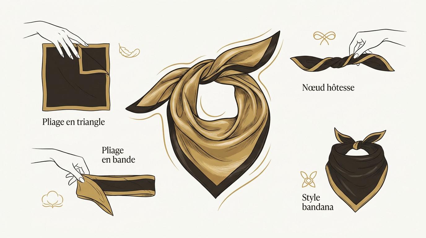 Guide illustré pour apprendre comment nouer foulard ou carré de soie avec élégance
