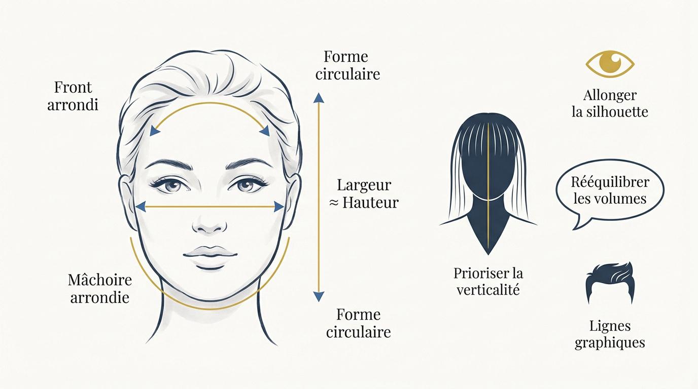 Guide visuel des proportions pour identifier un visage rond et choisir une coupe adaptée