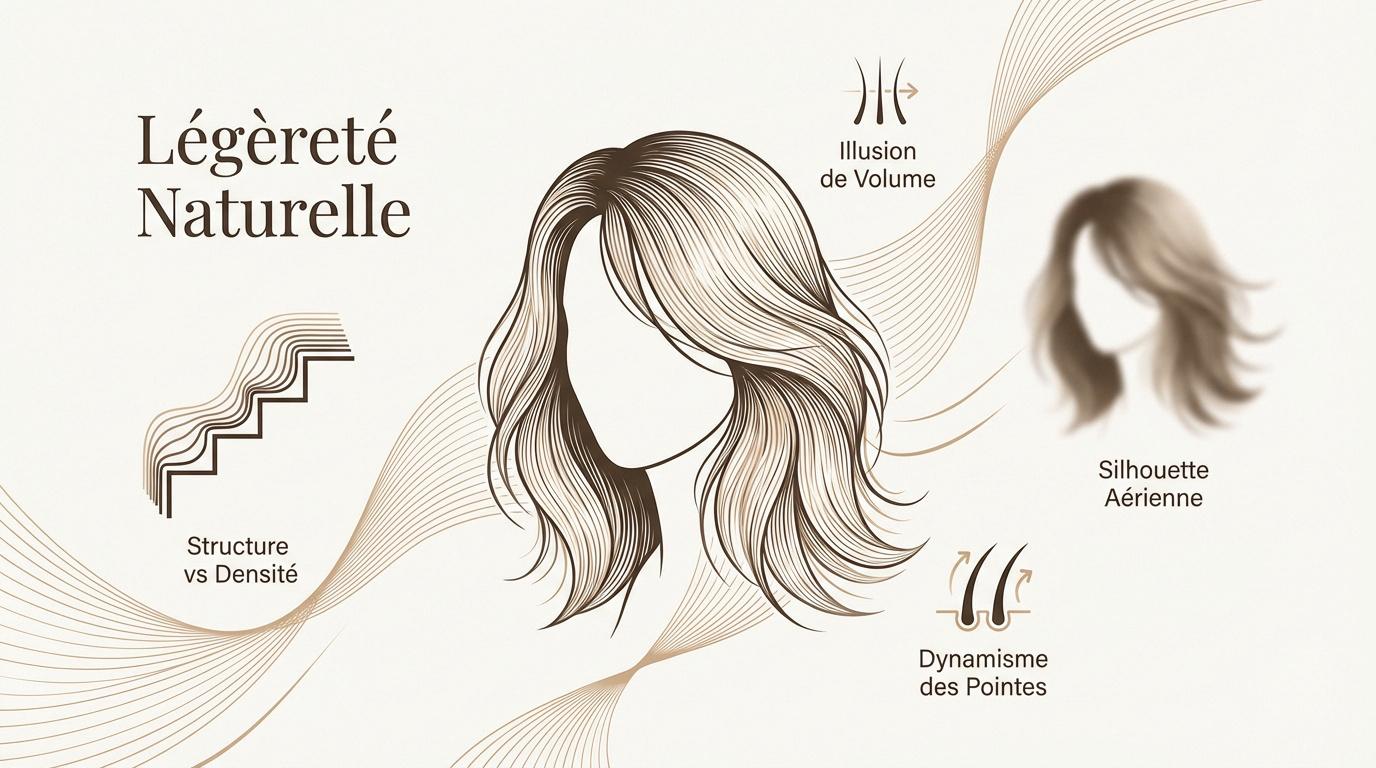 Femme avec une coupe mi-longue effilée montrant du mouvement et de la légèreté