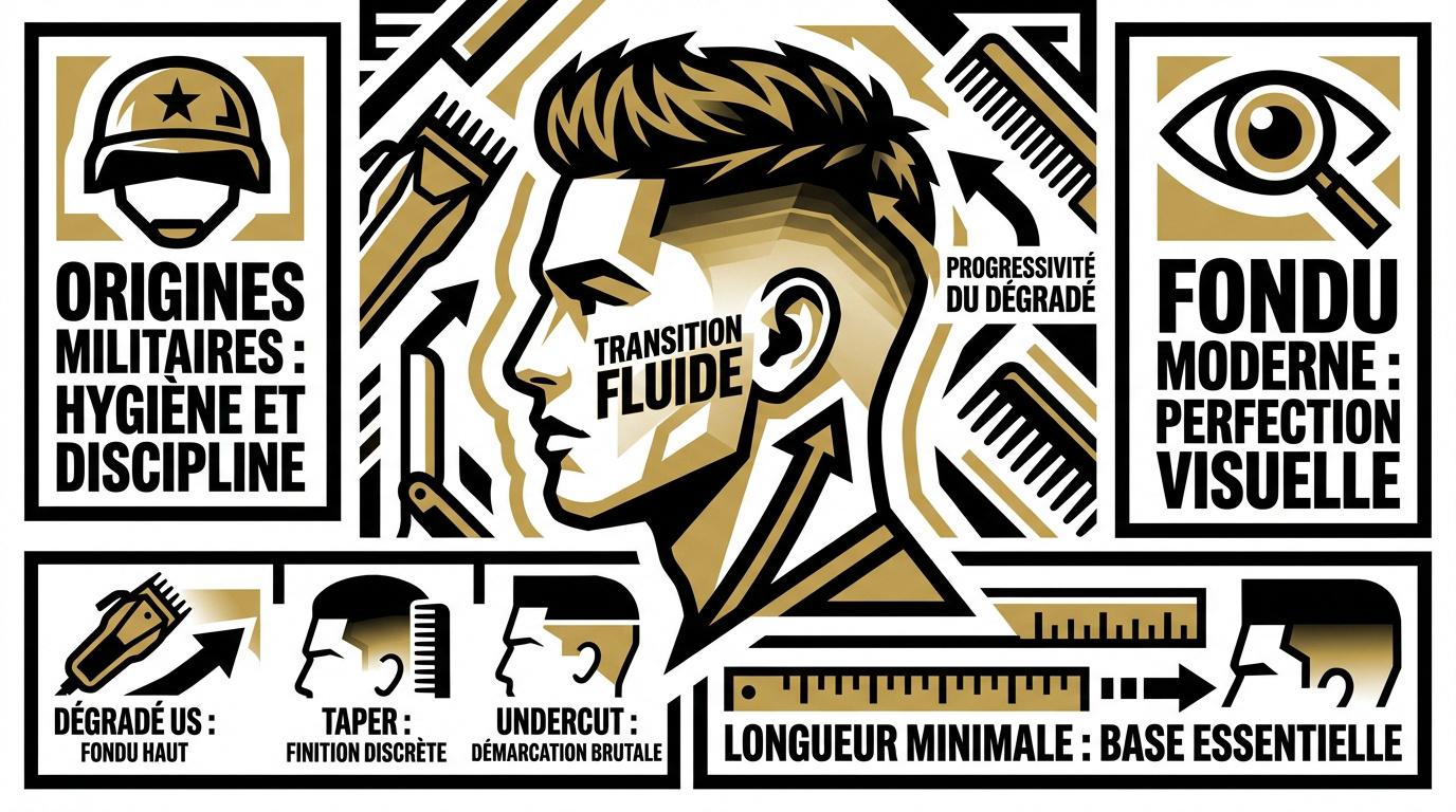 Coiffeur réalisant un dégradé américain précis sur un homme