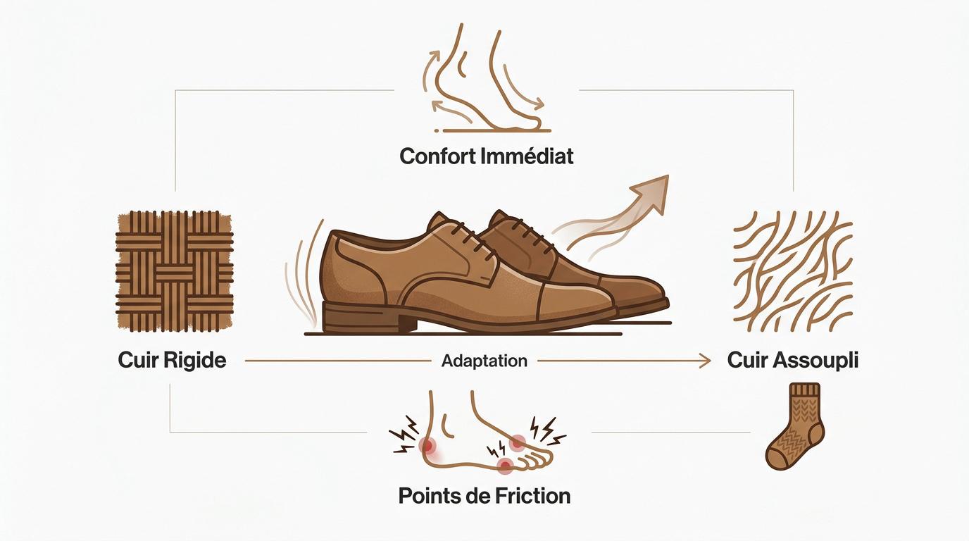 Paire de chaussures en cuir élégantes nécessitant un assouplissement pour plus de confort
