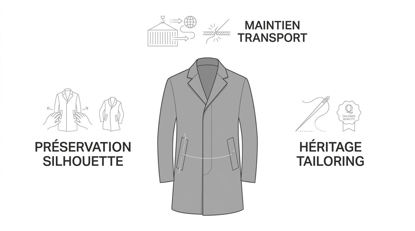 gros plan sur une couture de poche de manteau neuve avec fil de bâti