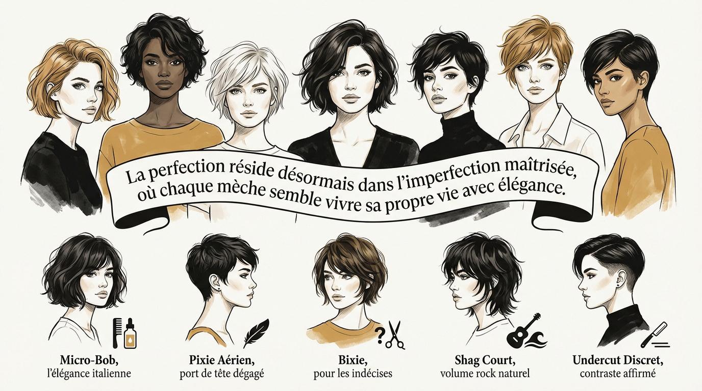 Femme arborant une coupe courte texturée et moderne tendance 2026