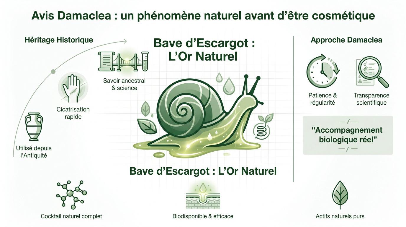 Bave d'escargot pure Damaclea pour la régénération de la peau