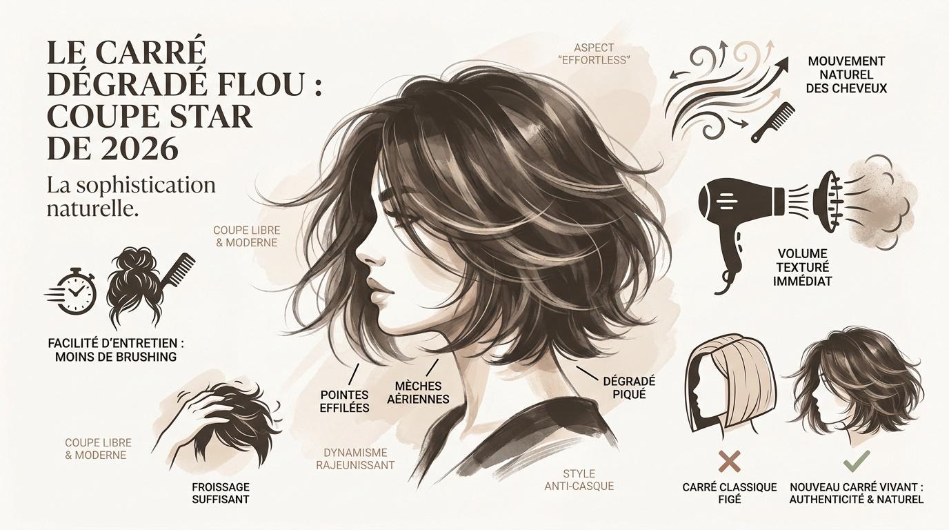 Femme portant un carré dégradé flou texturé et moderne