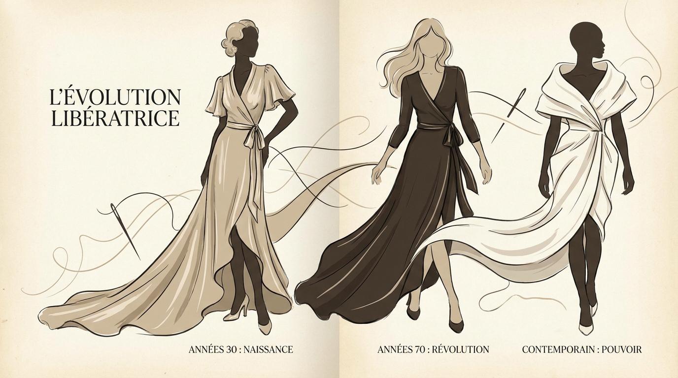 Évolution historique de la robe portefeuille de Schiaparelli à Diane von Fürstenberg