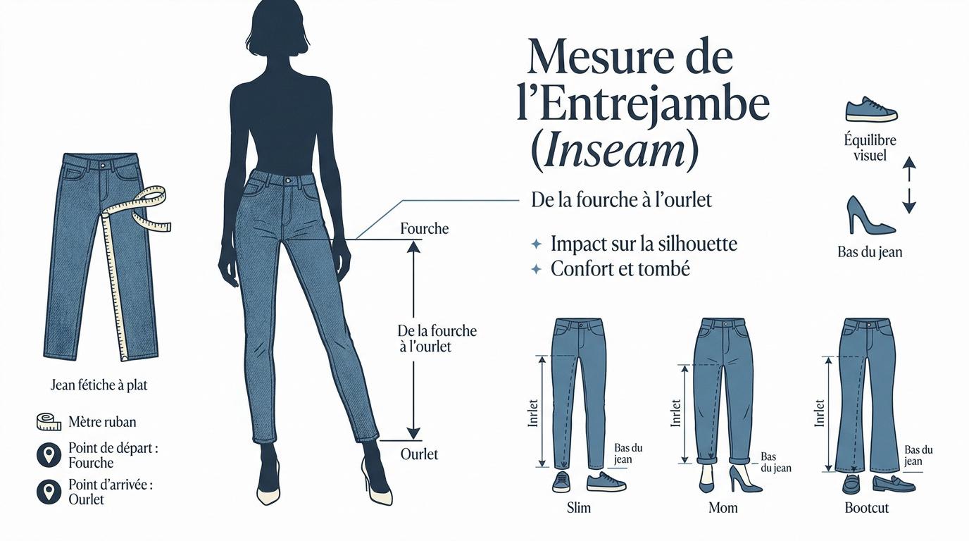 Mesurer l'inseam d'un jean à plat depuis l'entrejambe