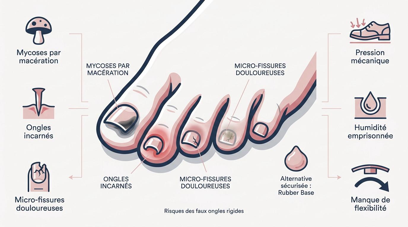 Risques de mycoses et pressions mécaniques liés aux faux ongles sur les pieds