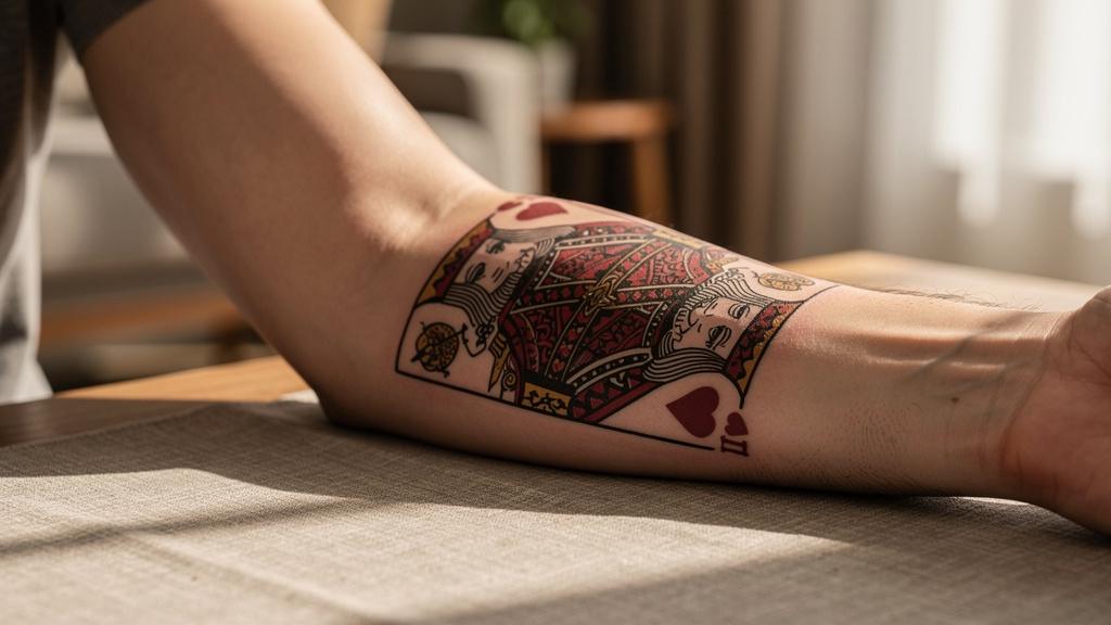 Tatouage dame de cœur sur l'avant-bras d'une personne