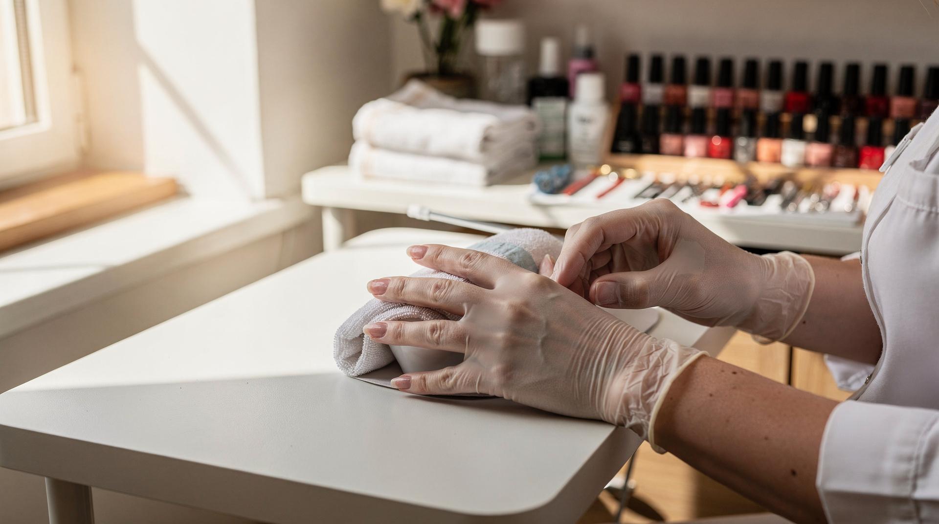 Esthéticienne réalisant un soin des ongles sur une cliente